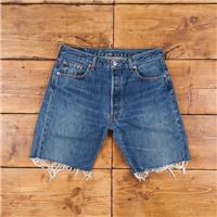 Vintage Levi's Denim Shorts 33 Levis 501 Raw Hem Dark Wash Bermuda Blue - 33 Regular