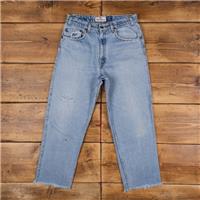 Vintage Levis 540 Jeans 30 x 26 90s Raw Hem Stonewash Straight Blue Brown Tab - 30 Regular