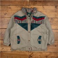 Vintage Two Twenty Bomber Jacket 3XL 80s Corduroy Patch Geometric Grey Womens - 3XL Regular