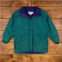 Vintage Columbia Puffer Coat XL 90s Fleece Lined Teal Blue Womens Zip Snap - XL Regular