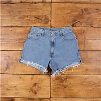 Vintage Levi's Denim Shorts 31 Levis 550 Raw Hem 90s Jorts Stonewash Hot Pants - 31 Regular
