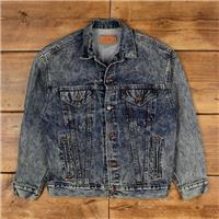 Vintage Levi's Workwear Jacket L 80s Acid Wash Trucker Denim USA Made Blue - L Regular