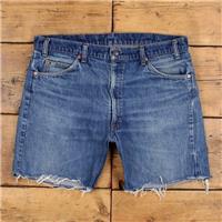 Vintage Levi's Denim Shorts 38 Levis 505 Raw Hem Jorts Stonewash Bermuda Blue - 38 Regular