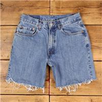 Vintage Levi's Denim Shorts 30 Levis 550 Raw Hem 90s Jorts Stonewash Bermuda - 30 Regular