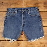 Vintage Levi's Denim Shorts 36 Levis 501 Raw Hem Jorts Stonewash Bermuda Blue - 36 Regular