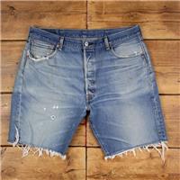 Vintage Levi's Denim Shorts 36 Levis 501 Raw Hem Jorts Stonewash Bermuda Blue - 36 Regular