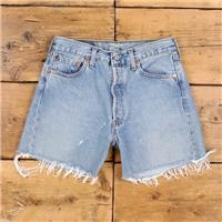 Vintage Levi's Denim Shorts 28 Levis 501 Raw Hem Jorts Stonewash Bermuda Blue - 28 Regular