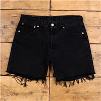 Vintage Levi's Denim Shorts 32 Levis 501 Raw Hem Jorts Dark Wash Bermuda Black - 32 Regular