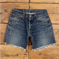 Vintage Levi's Denim Shorts 30 Levis 501 Raw Hem Jorts Stonewash Bermuda Blue - 30 Regular