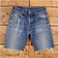 Vintage Levi's Denim Shorts 30 Levis 501 Raw Hem Jorts Stonewash Bermuda Blue - 30 Regular
