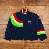 Vintage Racing Jacket L 90s Du Pont Windbreaker USA Made Blue Zip Snap - L Regular