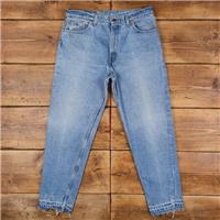 Vintage Levis 550 Jeans 35 x 30 USA Made 90s Raw Hem Stonewash Tapered Blue - 35 Regular