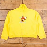 Vintage Disney Fleece Sweatshirt M Oversized Bambi Yellow High Neck Pullover - M Regular