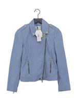 Oui Women's Jacket UK 10 Blue Leather with Cotton, Viscose Motorcycle Jacket