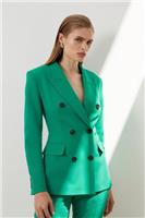 Karen Millen Women's Blazer UK 8 Green Polyester with Viscose, Spandex Overcoat