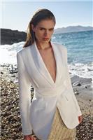 Karen Millen Women's Blazer UK 8 White Linen with Viscose, Polyester Overcoat