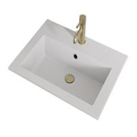 610 x 460mm Bathroom Recessed Basin Sink Modern 1 Tap Hole White Stone Resin