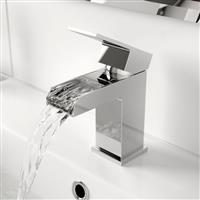 Modern Waterfall Bathroom Mono Basin Sink Mixer Tap Square Brass Single Lever
