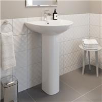 Modern Bathroom Basin Sink and Full Pedestal Ceramic Single Tap Hole White 550mm
