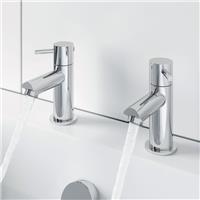 Bathroom Bath Taps Hot & Cold Pair Twin Brass Round Lever Handle Modern Chrome