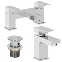 Modern Bathroom Square Mono Basin Sink Mixer Bath Filler Tap Set Slotted Waste