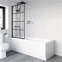 800mm Black Grid Bath Shower Screen Door Hinged Square 6mm Safety Glass Panel
