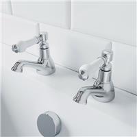 Traditional Bathroom Hot & Cold Twin Bath Taps Brass Chrome Ceramic Lever Handle