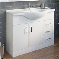 Gloss White 1050mm Bathroom Vanity Unit & Basin Sink Floorstanding Tap + Waste