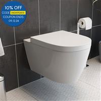 Wall Hung Rimless Toilet Bathroom Modern Pan Round WC & Soft Close Seat White