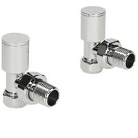 Modern Angled Heated Towel Rail Radiator Valves Pair 15mm Chrome Round Manual