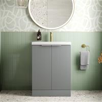 Bathroom Vanity Unit Free Standing Basin Sink 600mm Door Cabinet Storage Grey