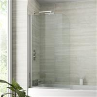 Modern Bathroom Bath Shower Screen Curved Chrome 800mm Reversible 6mm Glass