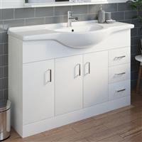 1200mm Bathroom Vanity Unit & Basin Sink Tap + Waste Gloss White Floorstanding