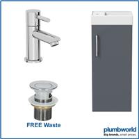 400mm Bathroom Basin Sink Vanity Unit Furniture Grey Round Mixer Tap FREE Waste