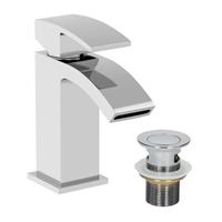 Modern Mono Basin Sink Mixer Tap Slotted Waste Curved Spout Chrome Bathroom