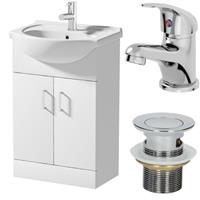 550mm Freestanding Bathroom Vanity Unit Basin Sink White Tap & Waste Bundle
