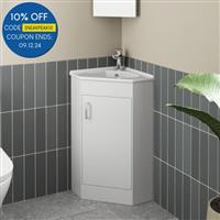Bathroom Floor Standing Corner Vanity Unit White Gloss Single Door Flat Pack