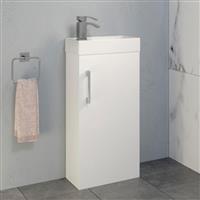 White Gloss Cloakroom 400mm Vanity Unit Basin Sink Mixer Tap Waste Modern