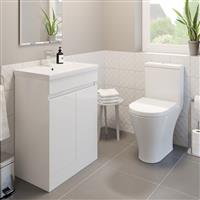 600mm Bathroom Gloss White Vanity Unit Basin Sink & Modern Close Coupled Toilet