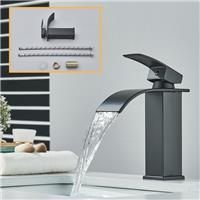 Bathroom Washbasin Tap Black Brass Waterfall Single-Handle Basin Tap