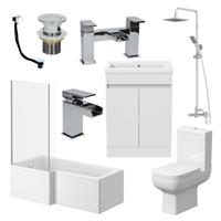 Bathroom Suite Complete LH 1700mm Bath Single Ended Basin Sink Taps Toilet WC