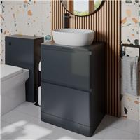 Bathroom Cloakroom Vanity Unit Storage Countertop Wash Basin Grey 600mm