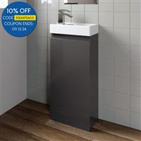 Gloss Grey Floor Standing 400mm Slim Vanity Unit Basin Sink Cloakroom Bathroom