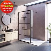 Wet Room Screen 1000mm Walk In Enclosure 8mm Grid Glass Return Panel Black