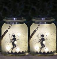 2x Solar Fairy Jar Garden Light Hanging Lantern Frosted Glass Outdoor Decor Rope