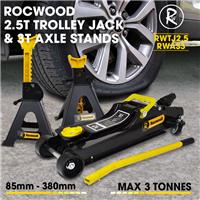 Trolley Jack 2.5 Ton Tonne Low Profile Hydraulic & Axle Stand Set 3 Ton Garage