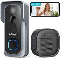ieGeek 2K Rechargeable Doorbell Camera Motion Detection Indoor Bell Ring Alexa