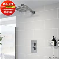 Thermostatic Mixer Shower Square Rainfall Head Valve Chrome Bathroom Modern