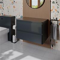 Bathroom Cloakroom Vanity Unit 800mm Wall Hung Cabinet Drawer Anthracite Grey