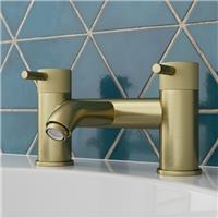Brushed Brass Bath Mixer Tap Bathroom Filler Round Twin Lever Modern Gold Fluted